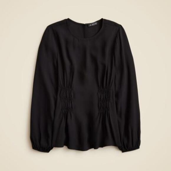 J. Crew Viscose Crepe Gathered Sleeve Shirred-Waist Top CF445 Black Size 0 NWT - Picture 2 of 4